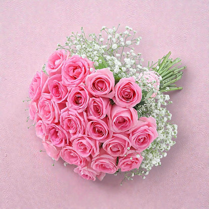 "Blushing Romance" Pink Rose & Baby's Breath Bouquet