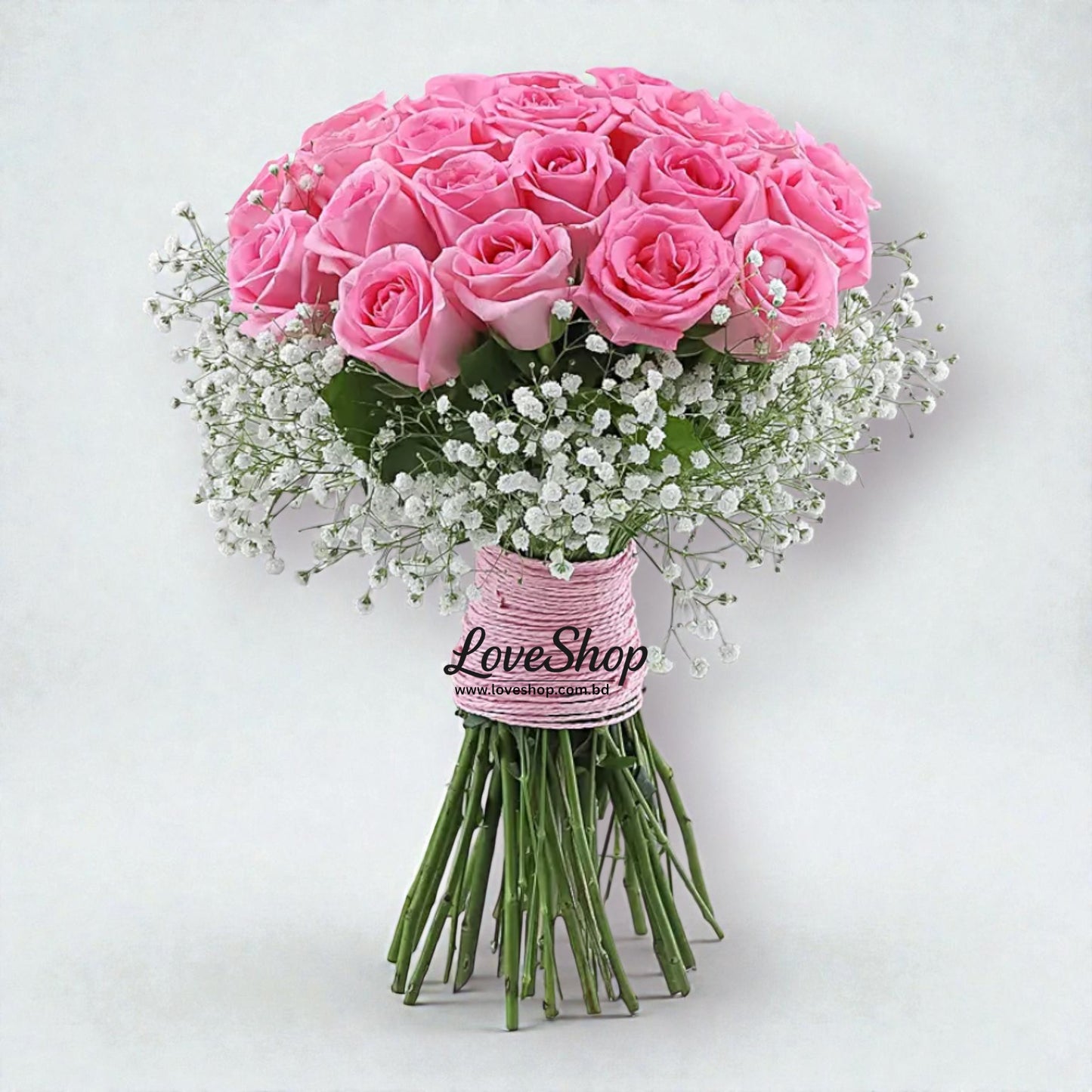 "Blushing Romance" Pink Rose & Baby's Breath Bouquet