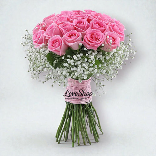 "Blushing Romance" Pink Rose & Baby's Breath Bouquet