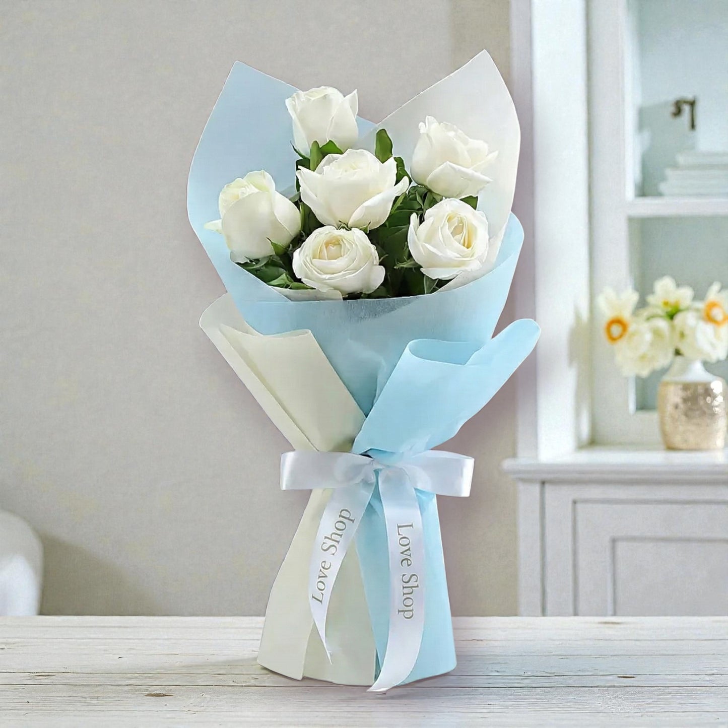 "Pure Serenity" White Rose Bouquet